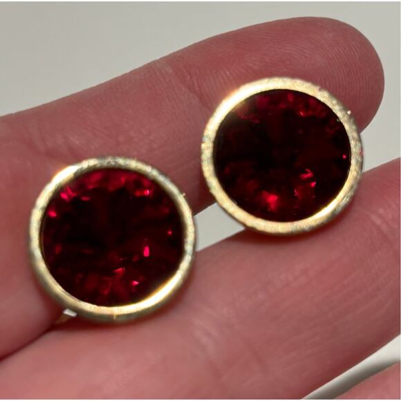 Vintage Mid Century Gold Cufflinks Red Tivoli Style Stones Signed West Germany - Picture 8 of 8
